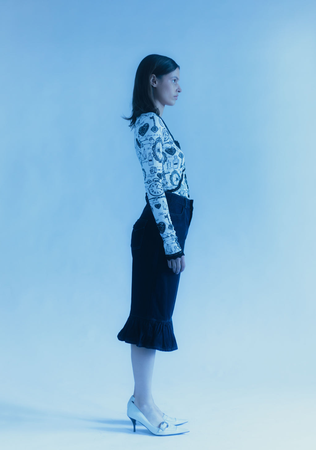 Ruffled Hem Denim Culottes