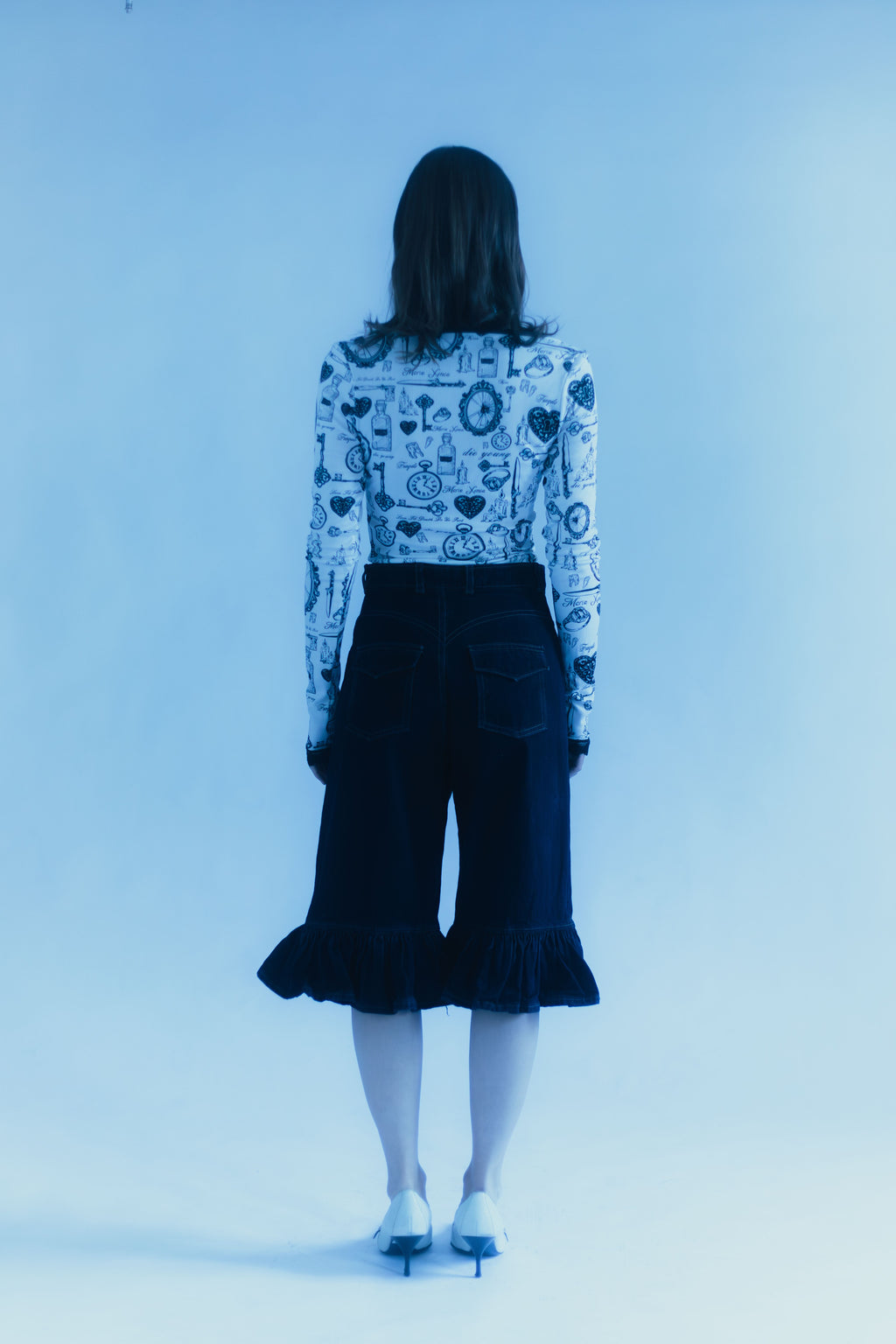 Ruffled Hem Denim Culottes