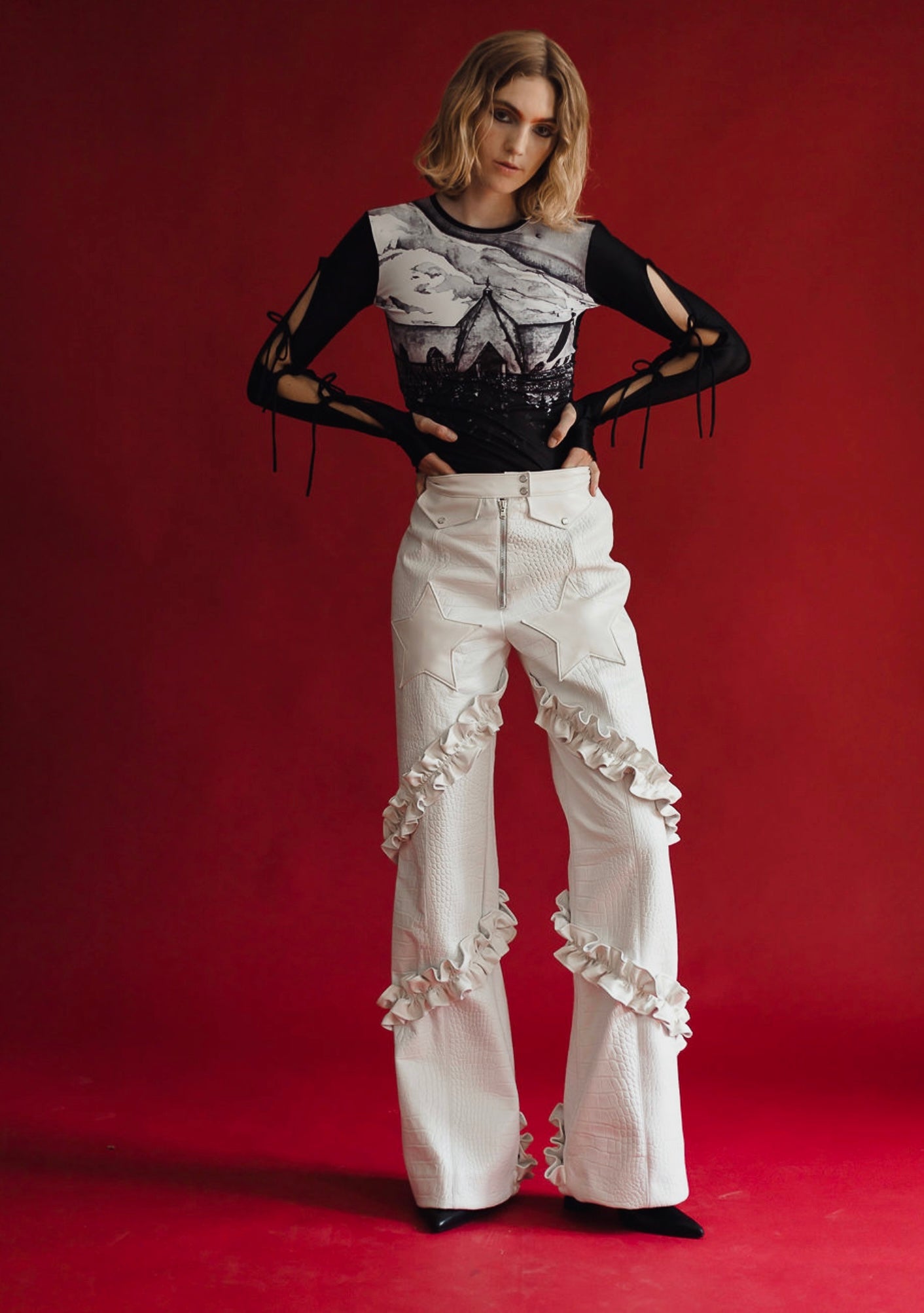 Gothic Long Sleeve Top with Lace-Up Sleeves