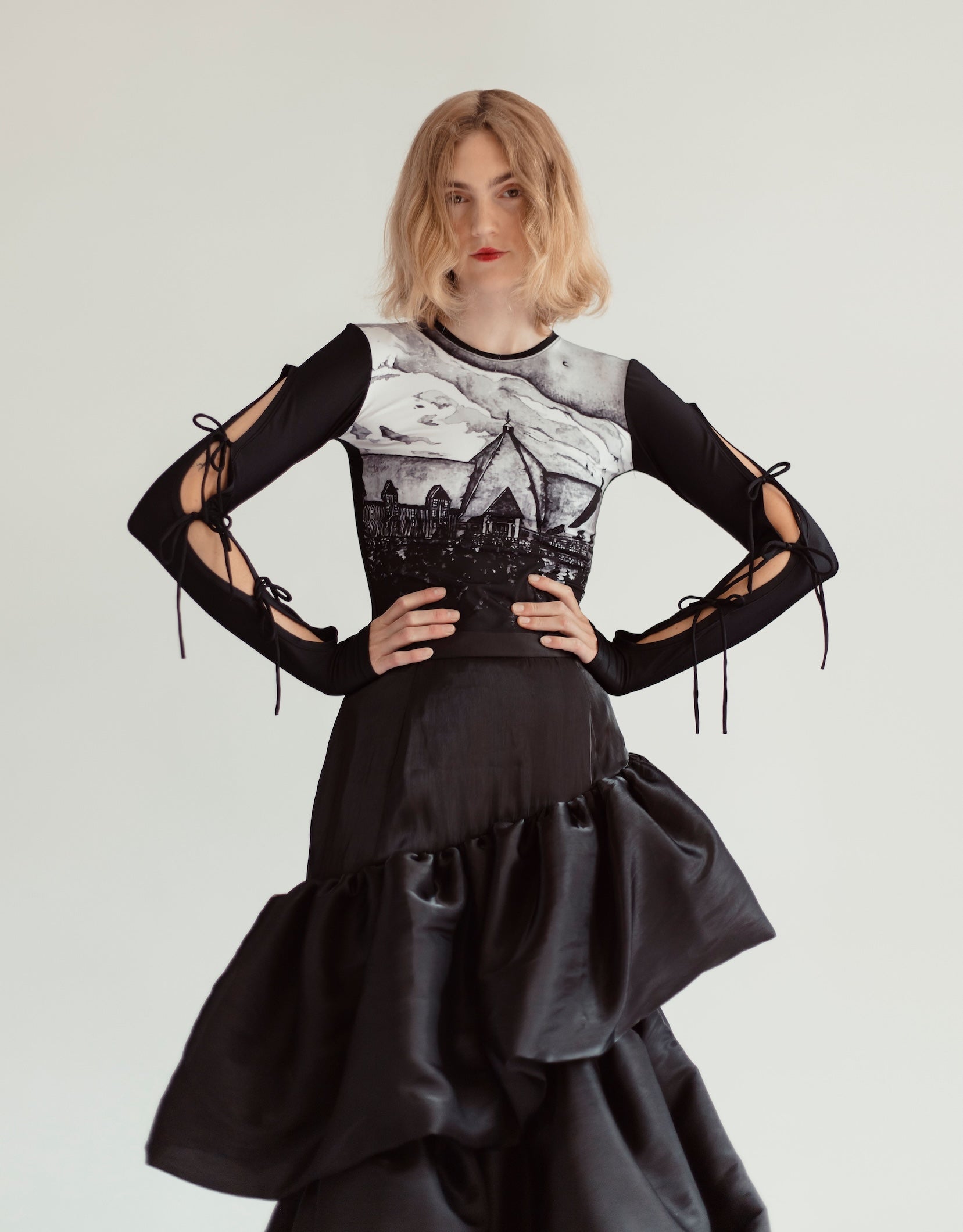 Gothic Long Sleeve Top with Lace-Up Sleeves